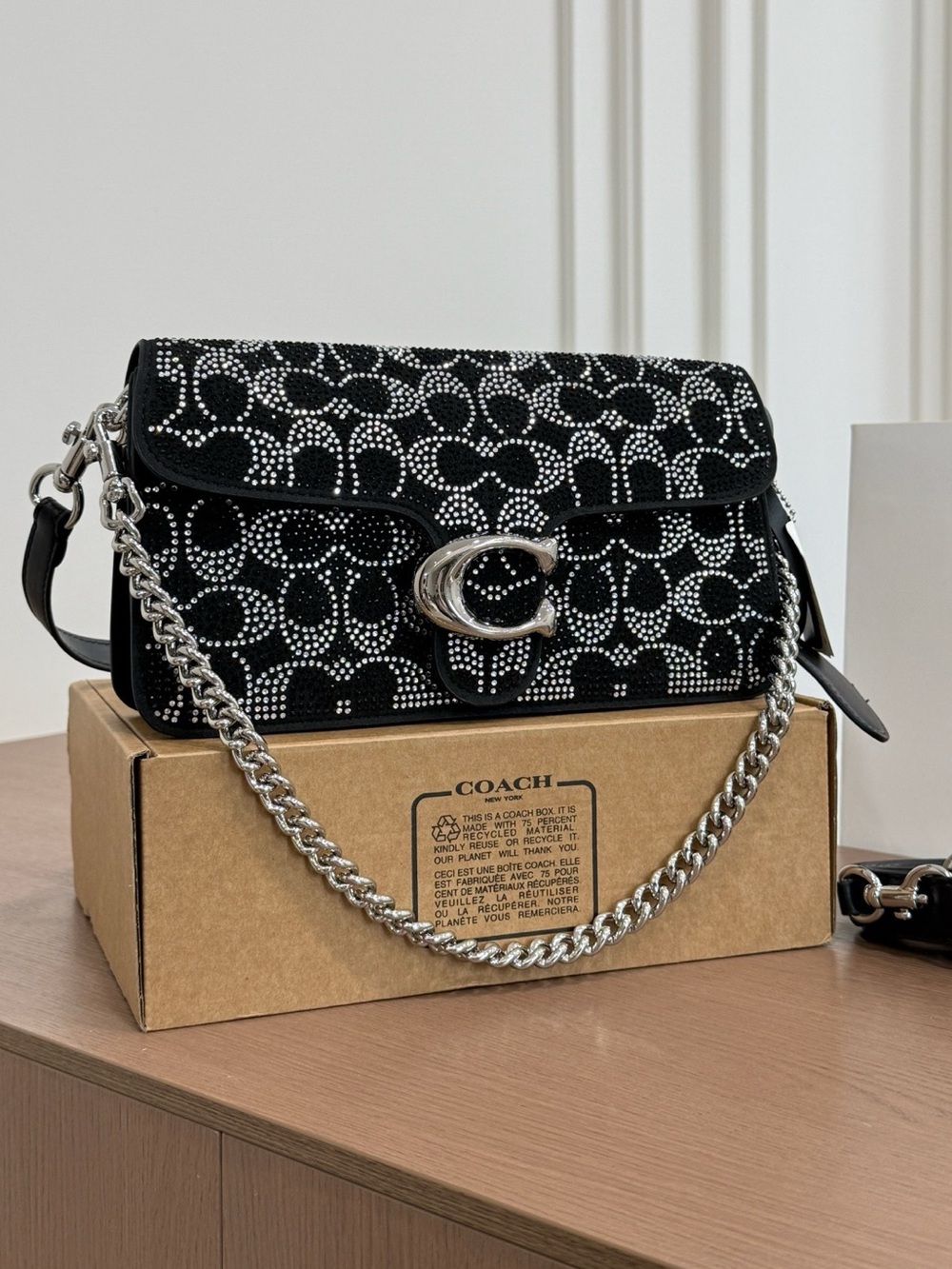 Coach Black Crystal-Embellished Crossbody Bag with Silver Hardware